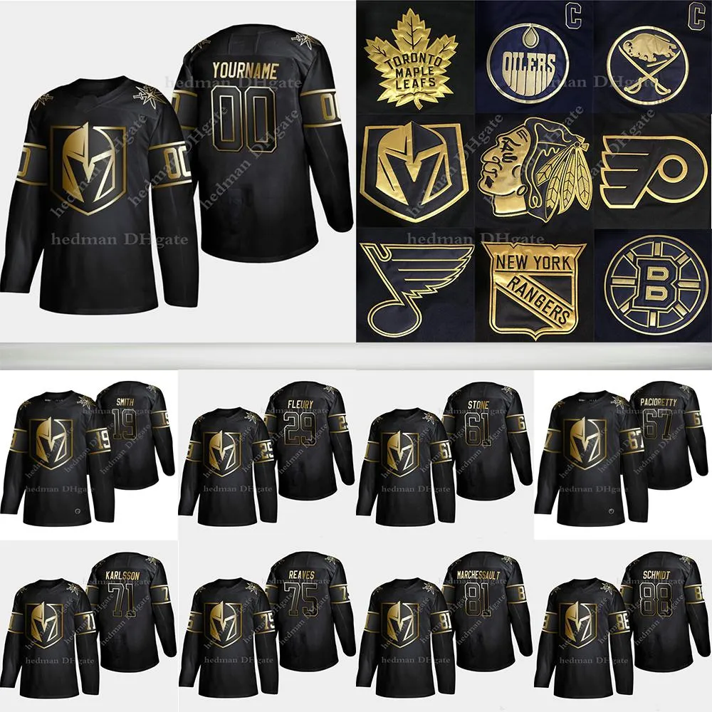 Vegas Knights Golden Edition Jerseys 29 Fleury 75 Ryan Reaves 71 Sson Mark Stone Anpassa nummer valfritt namn Hockey Jersey