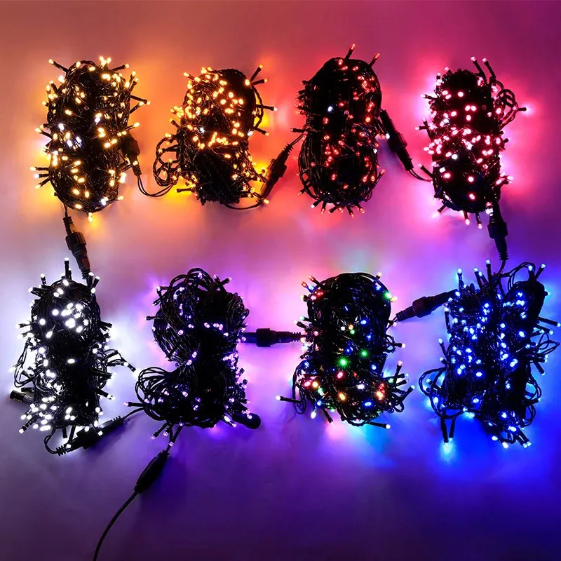 Christmas Decorations AC220V Black line String Lights Waterproof Outdoor Lighting Christmas Decoration Garland Fairy Light String Bedoom Garden Party 231207