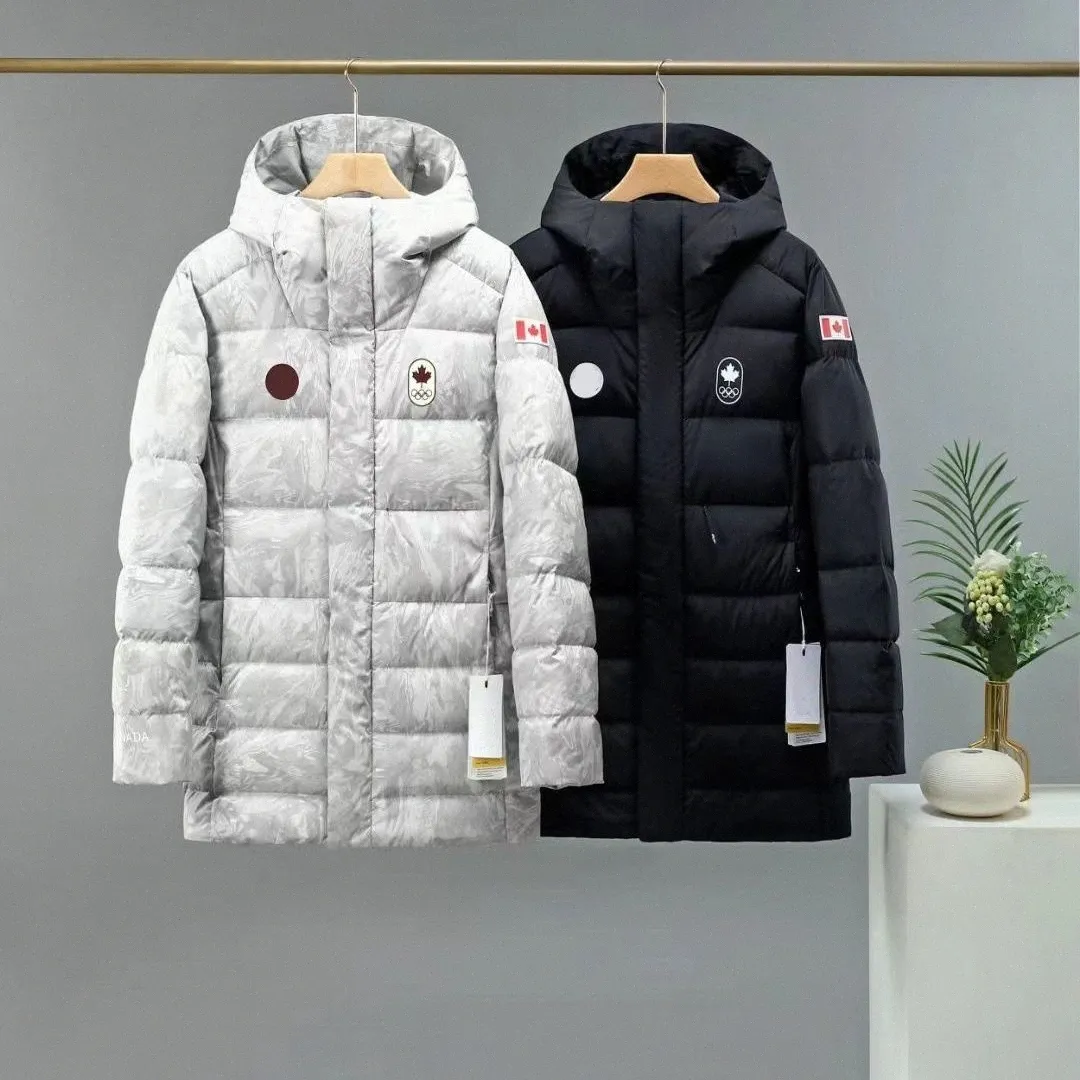 Designer män huva mid längd version puffer down parkas jacka vinter tjock varm vindtät utomhusrockar lululemenes kläder n3sx#