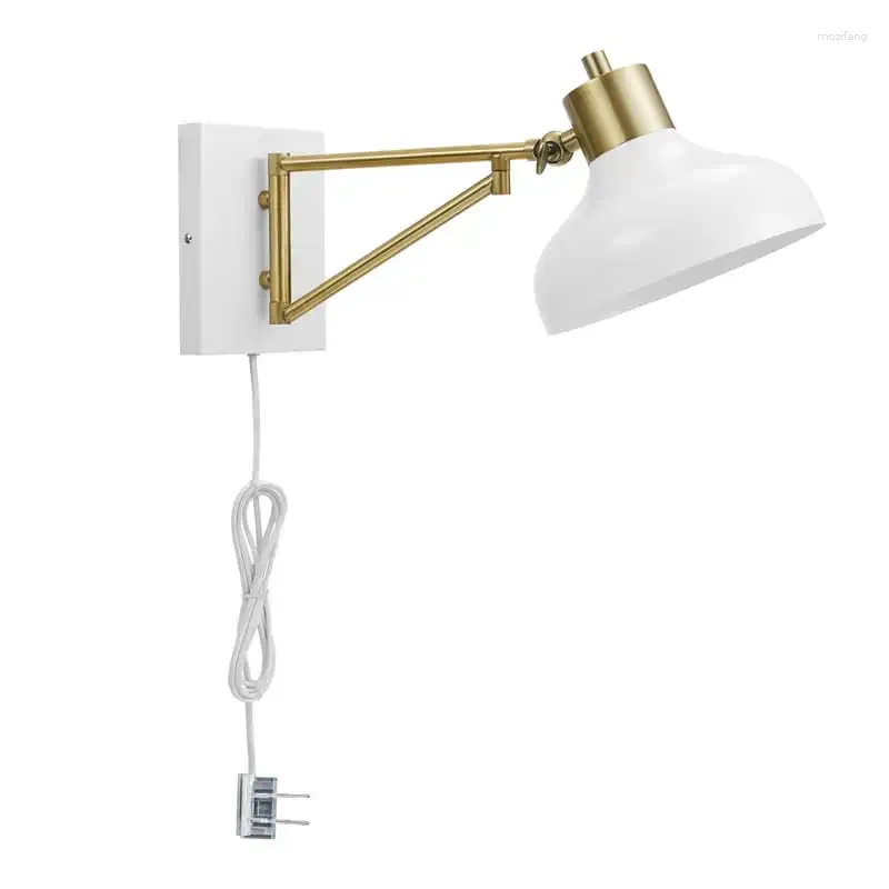 Wall Lamp 1-Light White And Brass Plug-In Or Hardwire Swing Arm Sconce 51344 Apliques De Luz Para Pared Mushroom Wall-e Led Lig