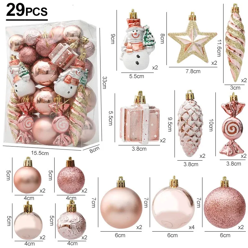 Décorations de Noël 29/20 pièces boules d'arbre de noël suspendus pendentif canne à sucre pomme de pin ornement ensemble décoration de noël 2024 Navidad année 231207