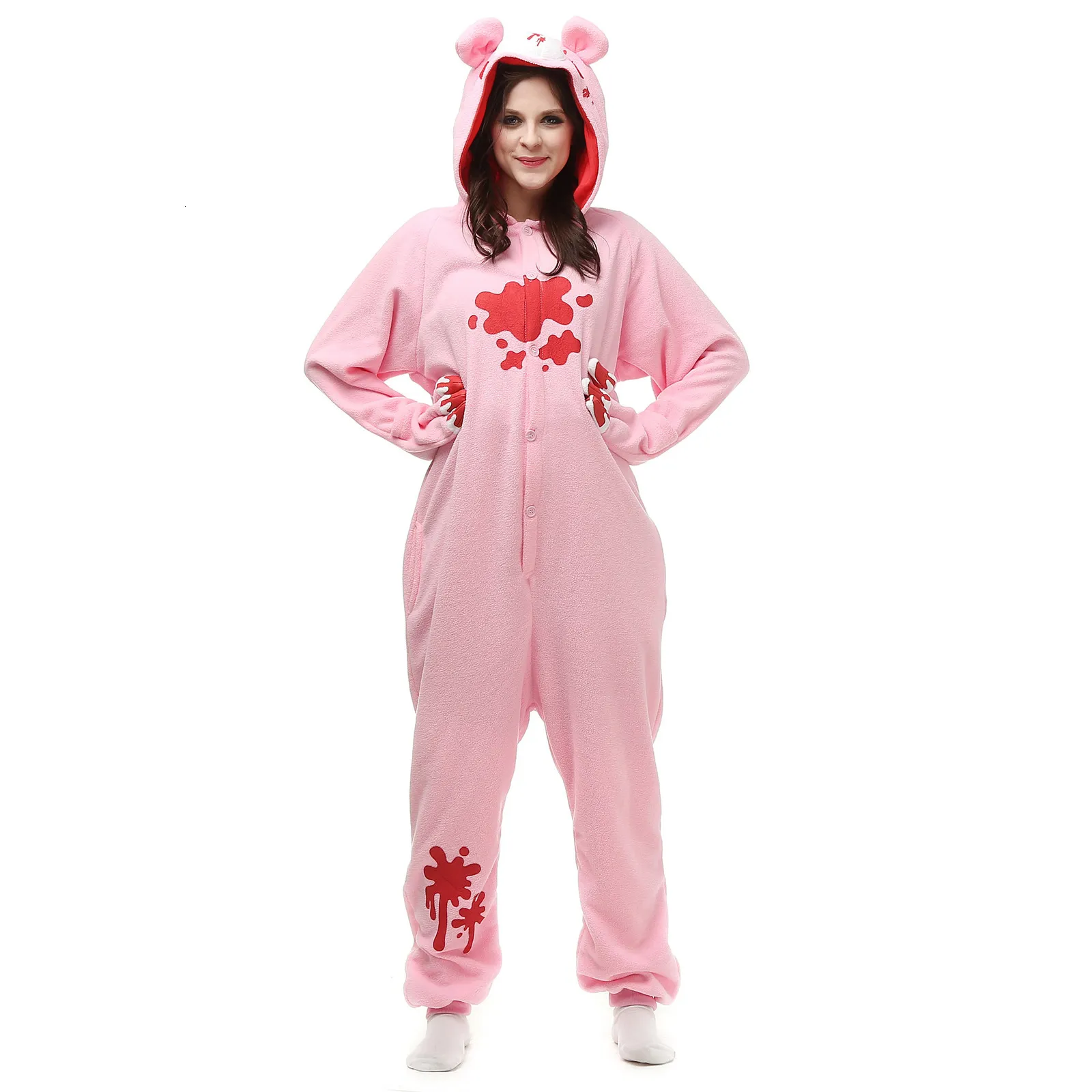 Kvinnors sömnkläder hksng vuxen dyster björn kigurumi onesie pyjamas rosa svart björn fleece djur kvinnor halloween party cosplay costume pyjamas 231206