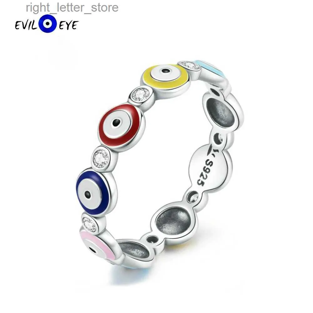 Anel Solitaire EVIL EYE Colorido Turco Evil Eye Anel 925 Prata Esterlina Micro Pave Zircão Anel de Dedo para Mulheres Meninas Homens Jóias Finas ES22 YQ231207