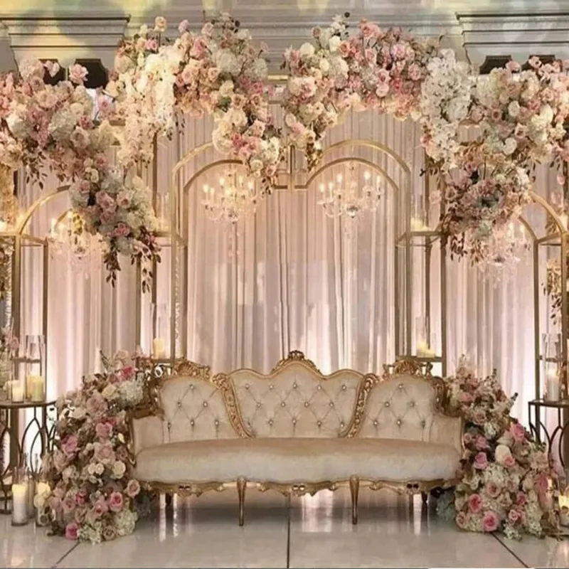 Arc de mariage brillant de luxe, cadre de porte de bienvenue, grande toile de fond, écran de scène, fête d'anniversaire, ballon, Pergola, mode 3 pièces/ensemble