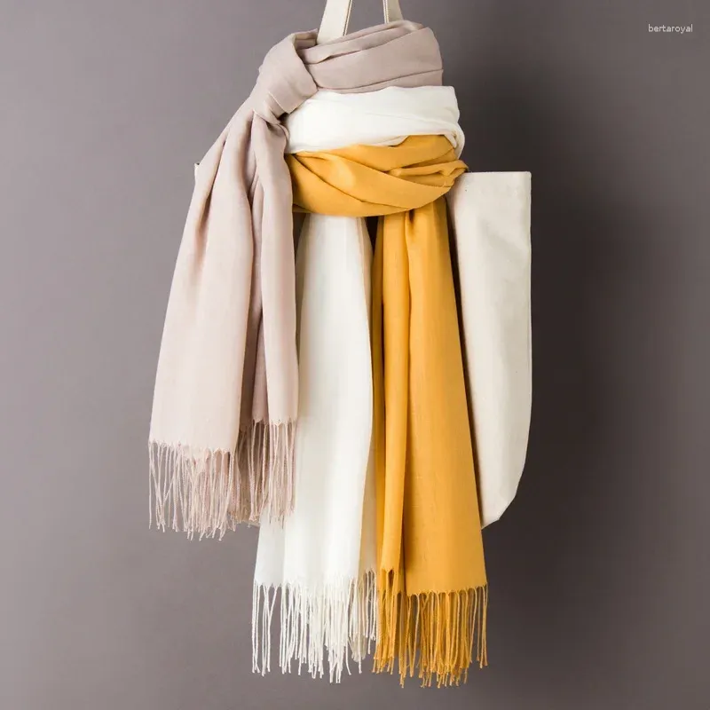 Halsdukar Autumn Cotton Scarf For Women Lady Solid Color Tassel Thin Soft Plain Shawl Foulard Viscose Winter Warm Wrap Shawls