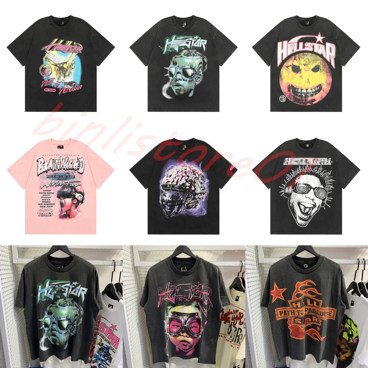 Hellstar t Shirt Rappe Erkek Kadın Tshirt rapçi yıkanmış gri ağır zanaat unisex kısa kollu üst cadde moda retro cehennem kadın tişört tasarımcıları Tees S-XL J2