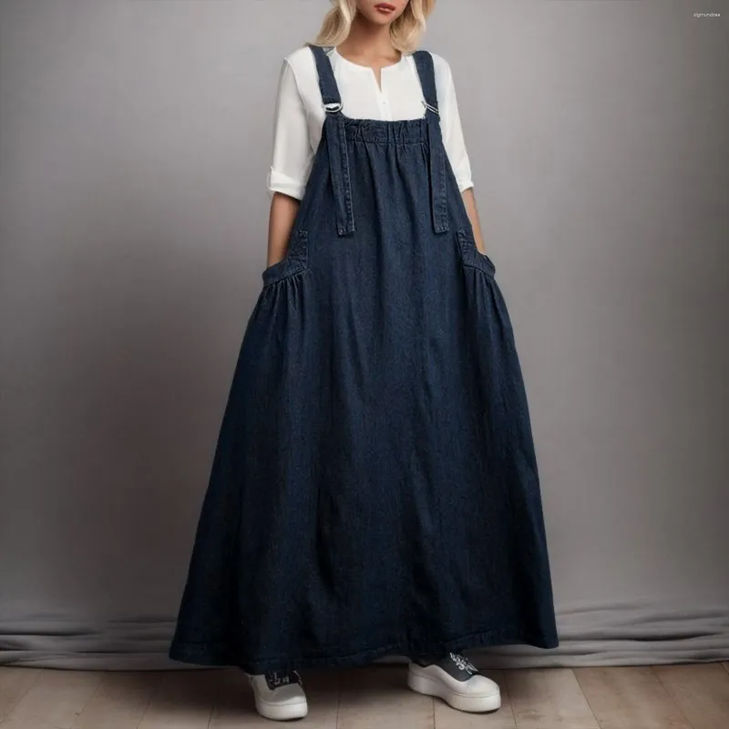 Abiti casual Tuta ampia estiva Abito per donna Abito estivo oversize Cinghie vintage con bretelle A-line Denim Abiti da lavoro lunghi altalena