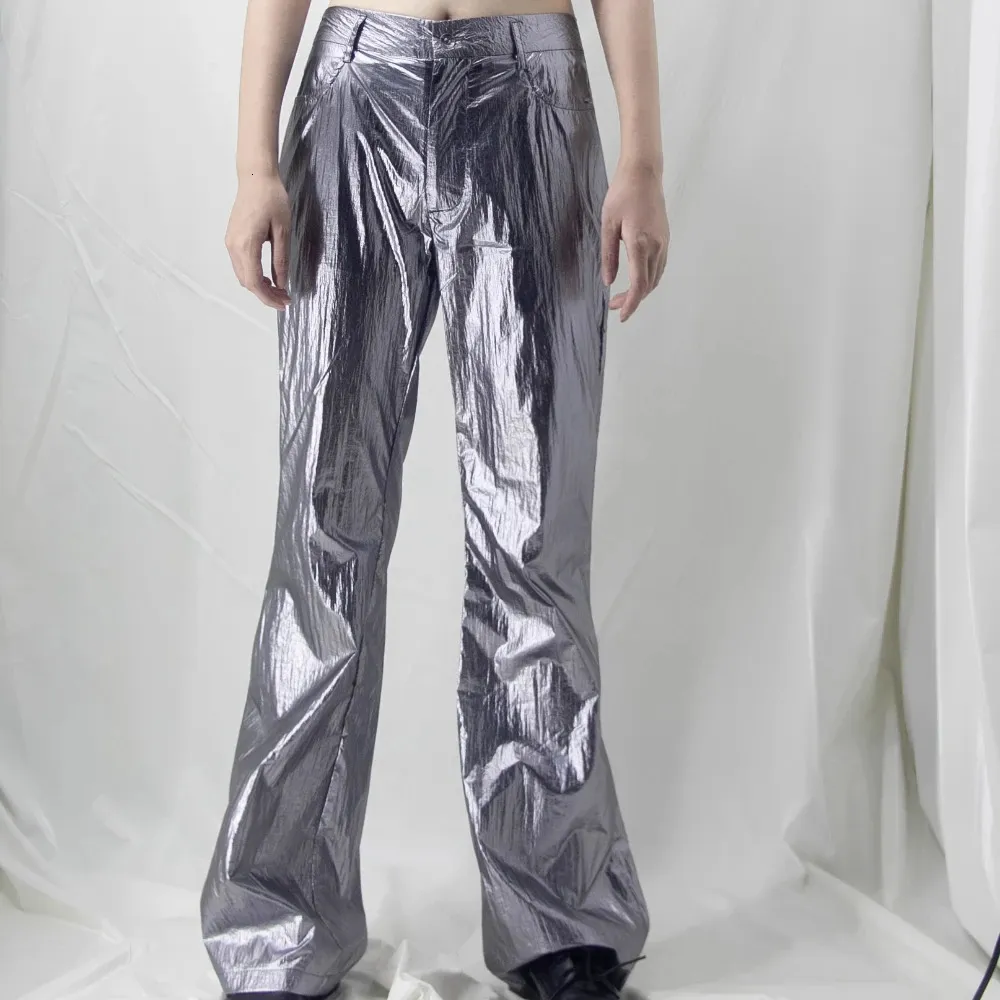 Millennium Mambo Y2K Onlyfans Fashion Grey Metallic Flear Spicy Girl Vintage Futurysh Attters For Women 231206