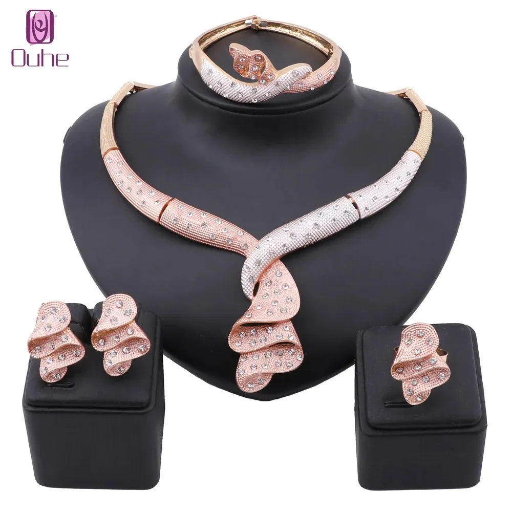 Wedding Jewelry Sets African Beads set Women Gold Colorful Crystal Party Necklace Bangle Earring Ring Italian Set 231207