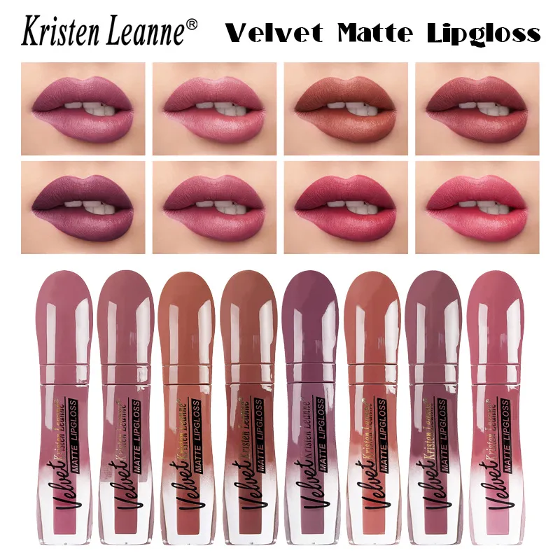 Wasserdichte Samtmatte Lip Gloss Braun nackt Pigment dunkelrot lange lang anhaltende Samt Matte Lippenstift Frauen Make -up Lippen Glasur Glasur