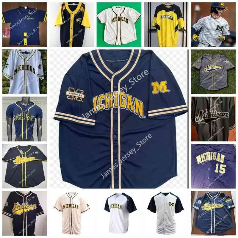 College Baseball Wears College NCAA Custom Stitched Michigan Wolverines College Baseball Jersey 16 Barry Larkin ALEC RENNARD Jim Abbott Don