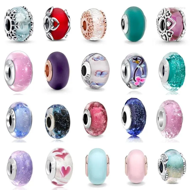 Lose Edelsteine, fein, 925er Sterlingsilber, rosa, rot, grün, blau, Schnee, Murano-Glasperlen-Charm, passend für Original-Armbänder, DIY-Schmuck für Mädchen