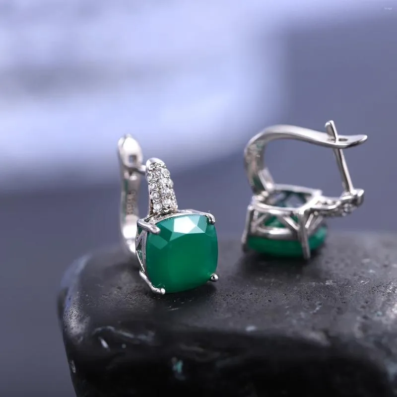 Stud Earrings GEM'S BALLET Green Onyx 7.33Ct Natural Agate Gemstone 925 Sterling Silver Women's Jewelry