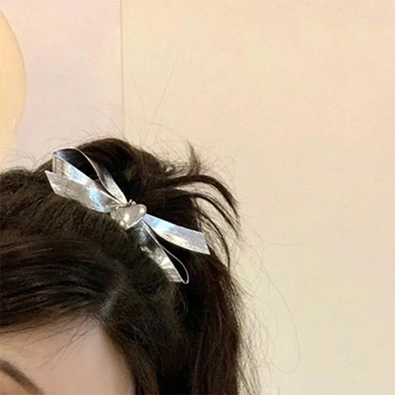 Hair Accessories Korean Style Sweet And Cool Girl Silver-corol Bow Hairpin Personality Love Hair-clip Headwear Children's