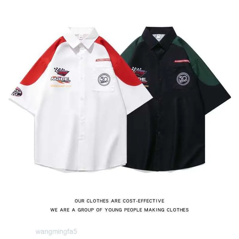 Men's T-shirts Men's American Loose Oversize Workwear Short Lapel Men's F1 Racing Suit Trendy Quarter Sleeved Shirt Lho8