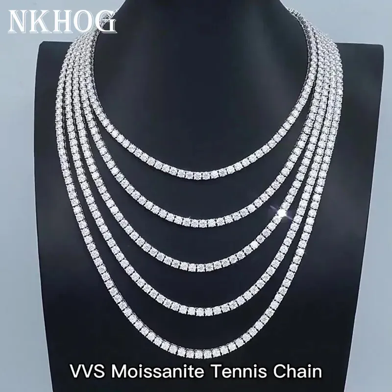 Chokers Real Tennis Necklace Armband för kvinnor Män 925 Sterling Silver 3/4/5mm Full Diamonds With GRA Hiphop Party Jewelry 231204