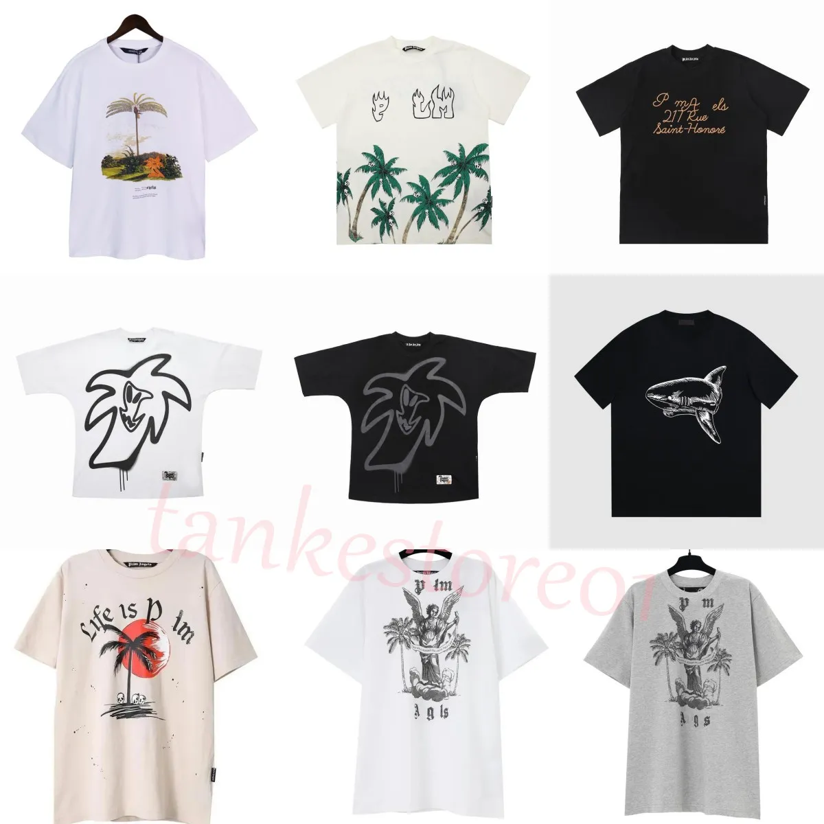 Designer Palmes Anjos Camisa Mens Mulheres Coconut Tree Casal Manga Curta Camiseta Padrão Inkjet Graffiti Carta Impressão Moda Casual Camiseta Tee IU13A