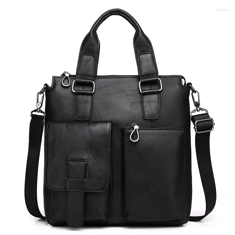 Briefcases Men's Portable Briefcase Style One-shoulder Diagonal Bag Top Layer Cowhide Trendy Casual Male Totes Handbag