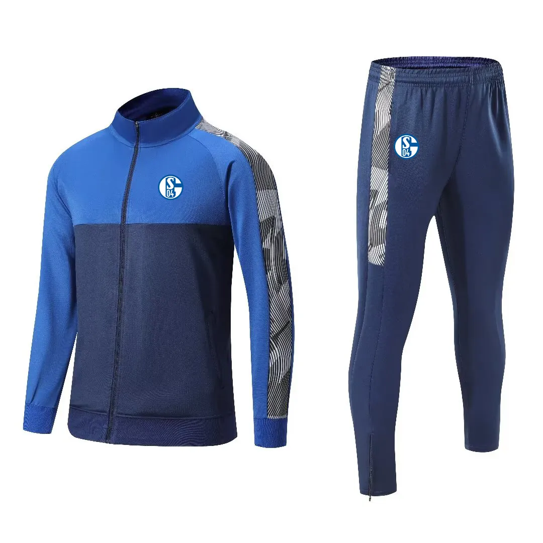 FC Schalke 04 Abbigliamento sportivo per il tempo libero da uomo invernale all'aperto mantieni caldo abbigliamento sportivo per l'allenamento abbigliamento sportivo per il tempo libero a maniche lunghe con cerniera completa