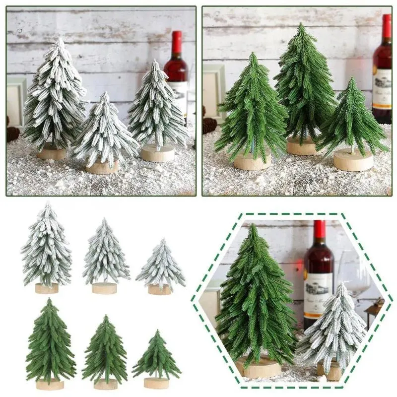 Christmas Decorations Mini Trees Flocked Unique With Wooden Bases For Tabletop Decor Props