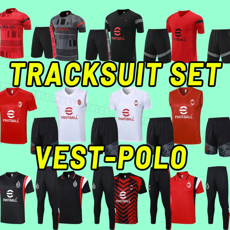 gilet POLO IBRAHIMOVIC 23 24 tute da calcio AC MILANS GIROUD R. LEAO BENNACER KESSIE ROMAGNOLI CALHANOGLU TONALI REBIC 2023 2024 set allenamento manica corta