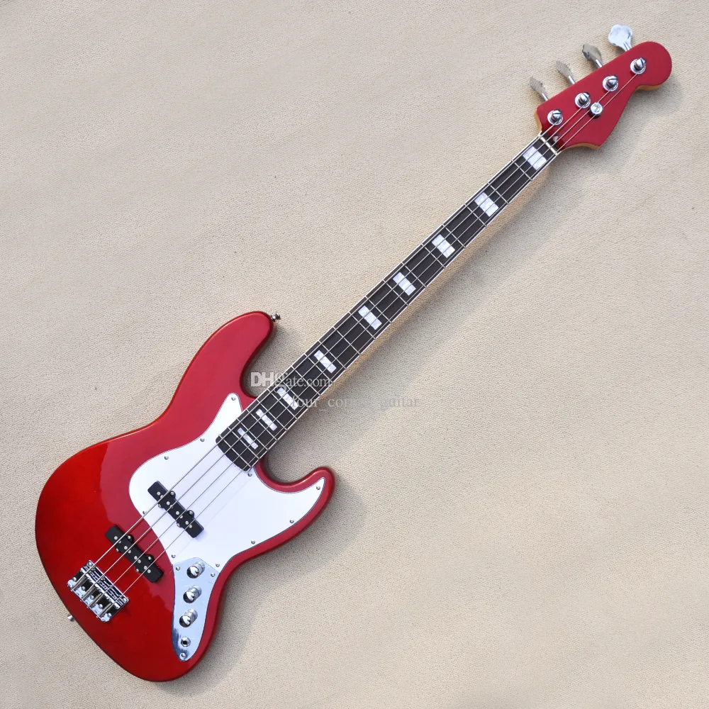 4 struny Red Electric Bass Guitar z białym pickguard Rosewood Freboard Freboard