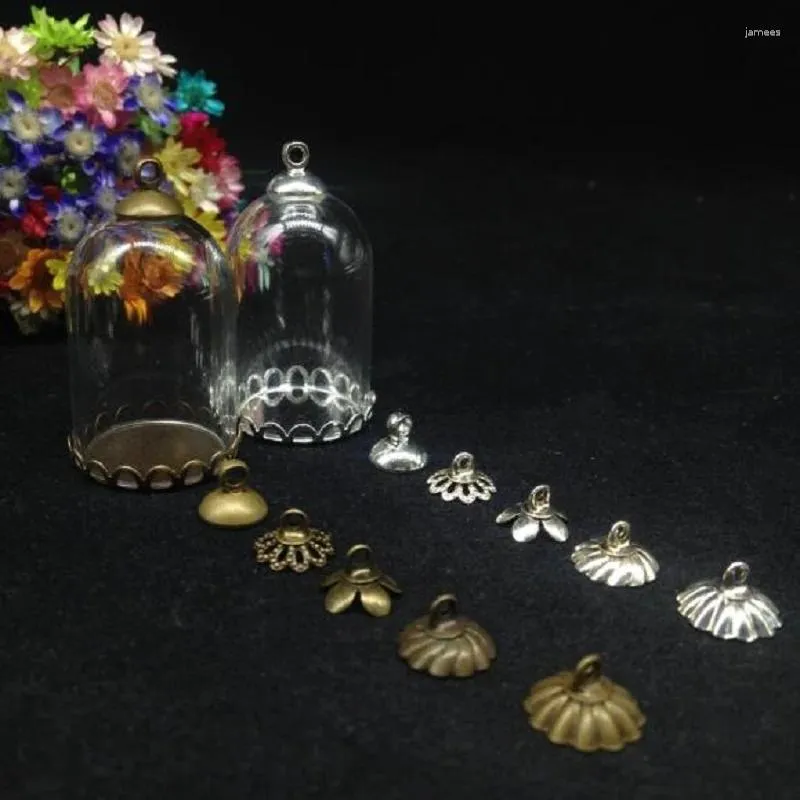 Pendant Necklaces 50sets/lot 30 20 Bell Jar Shape Glass Globe Lace Base Cap Set Bottle Necklace Diy Vials Cover Dome Vase