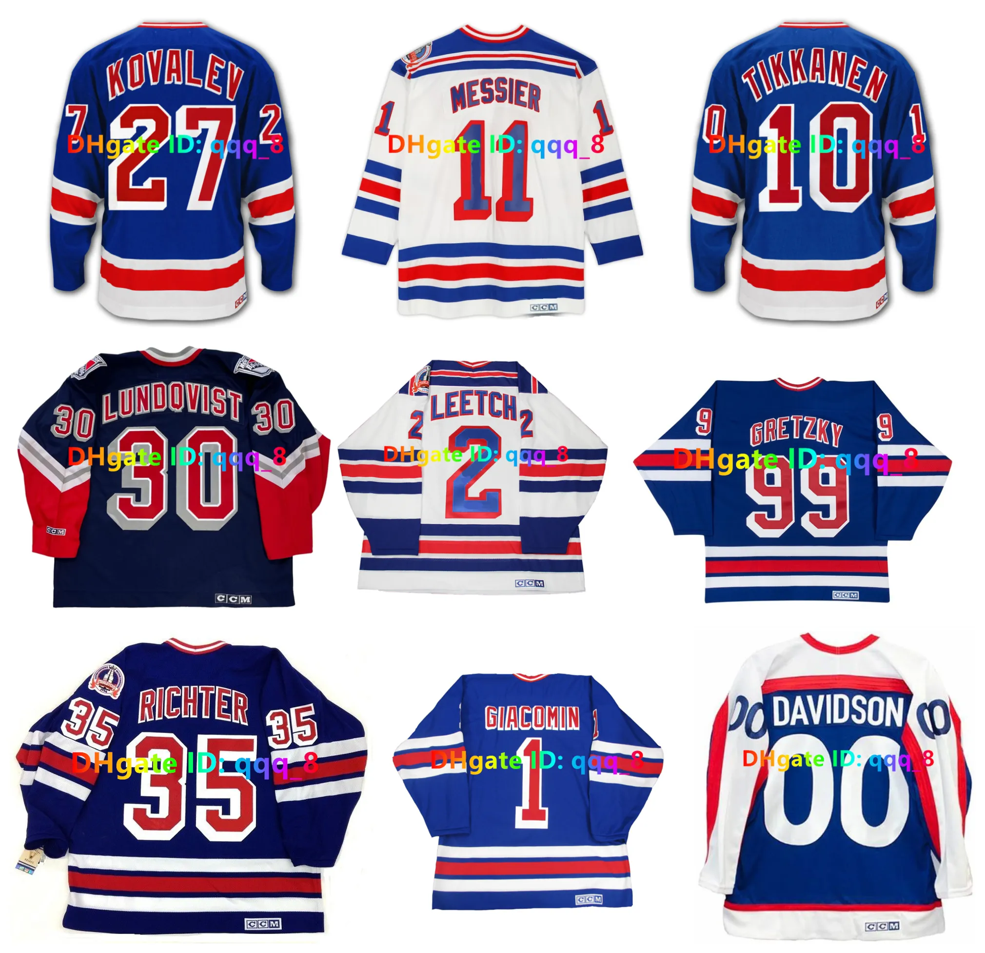 MARK MESSIER BRIAN LEETCH WAYNE GRETZKY 1994 STANLEY CUP CCM Throwback Ranger Hockey Jersey HENRIK LUNDQVIST ADAM GRAVES BARRY BECK BRAD PARK ALEX KOVALEV Size S-4XL