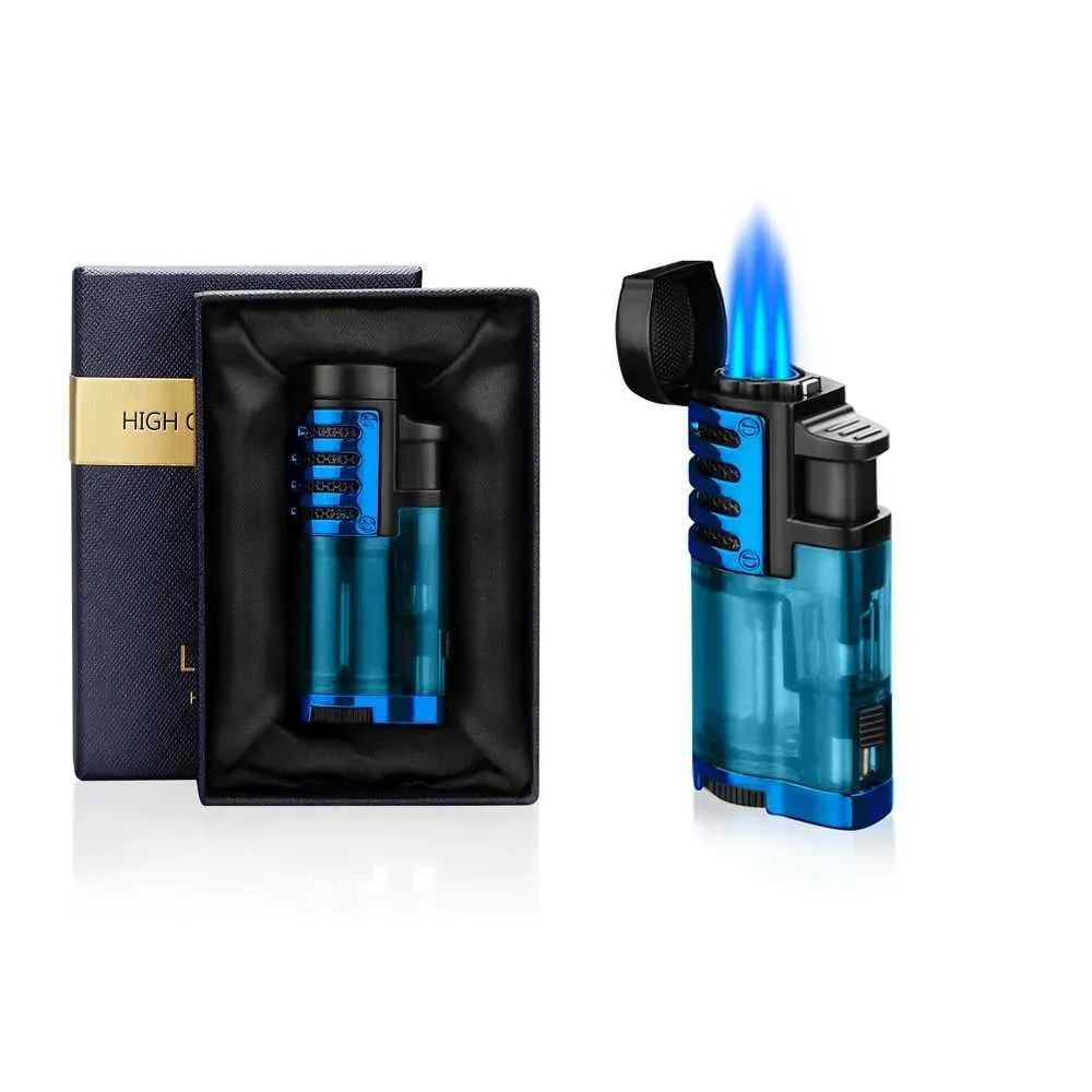 Allume-cigare coupe-vent, Mini poche, torche à 3 jets, flamme bleue, Butane, sans gaz, accessoires avec aiguille