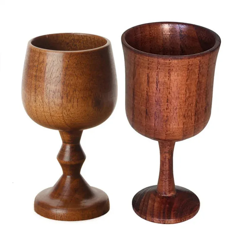 Mugs Handmade Natural Spruce Wood Goblet Cup Environmental Classical Wine Glass Round Red Teapcup Solid Wooden Goblets Drinkware 231207