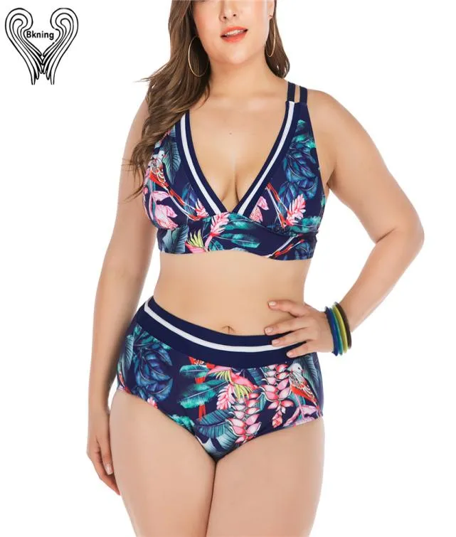 Bkning tropical plus size maiô mulher 2 peça roupa de banho feminina 2021 cintura alta das mulheres nadar wear terno8291500