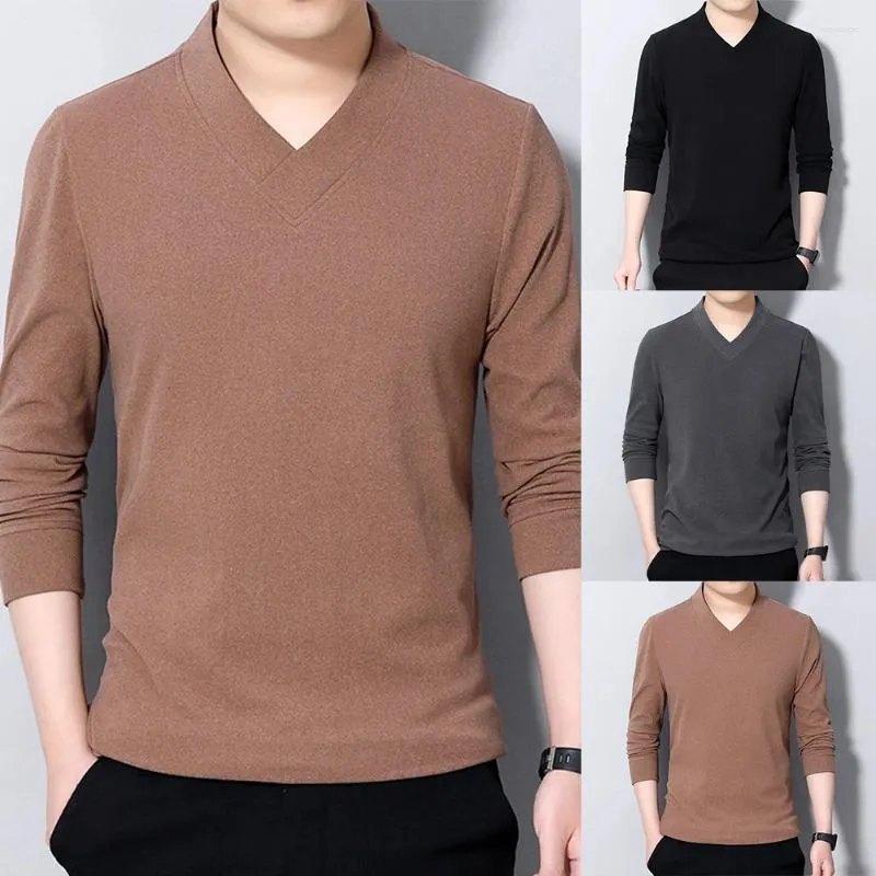 남자 스웨터 패션 V- 넥 단색 느슨한 비즈니스 티셔츠 의류 2023 가을 대형 캐주얼 풀오버 올 매치 티 셔츠