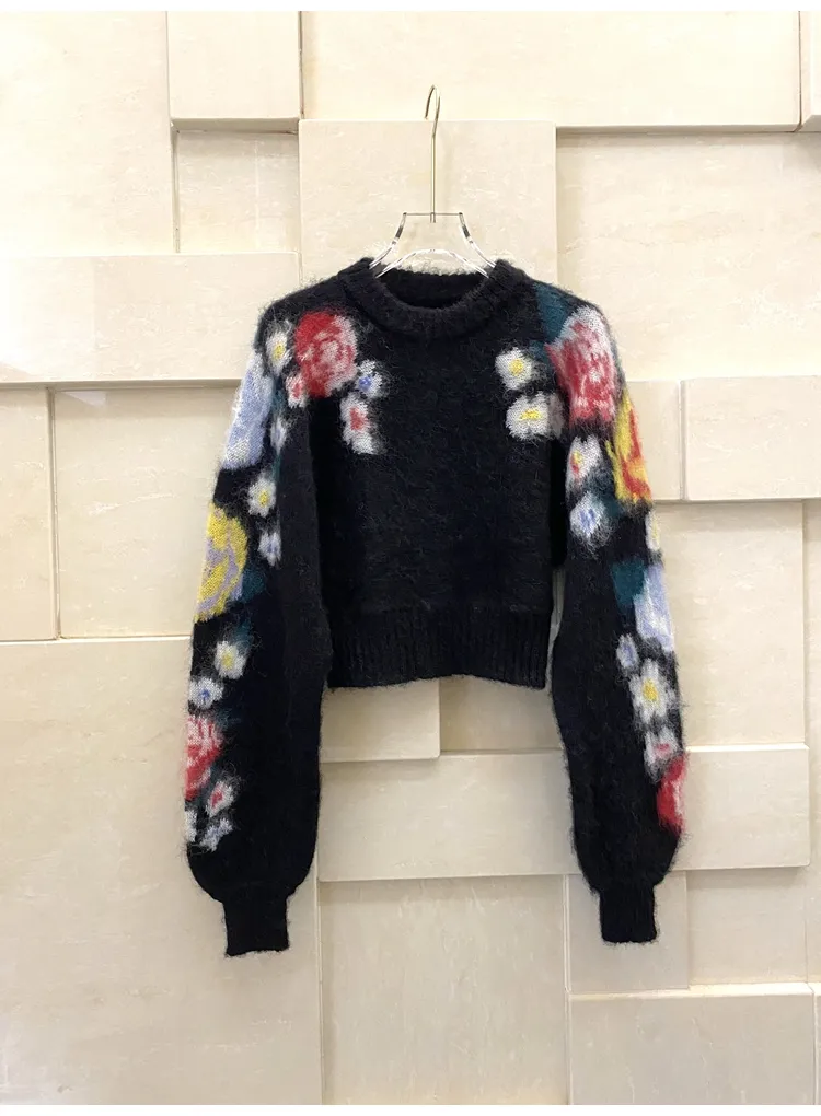 2023 Damestrui met zwarte bloemenprint Merk dezelfde stijl damessweaters DH03