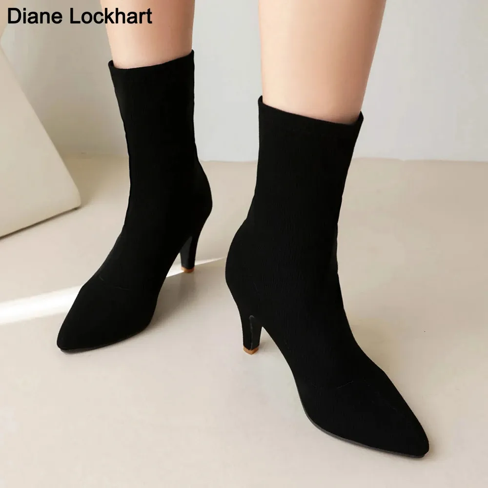 Laarzen Sexy Sok Laarzen Breien Stretch Laarzen Hoge Hakken voor Dames Mode Schoenen Lente Herfst Spike Hak Enkellaarsjes Dames Maat 42 231206