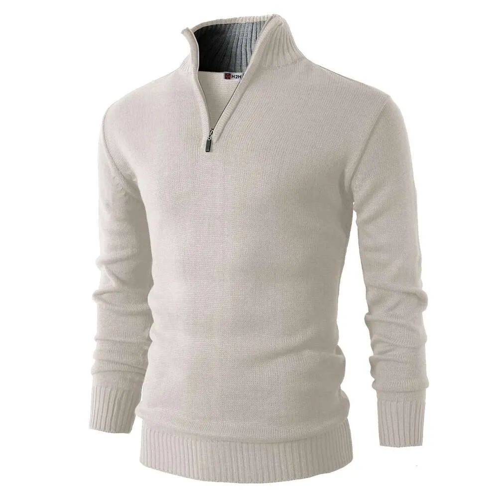 Свитер-поло, мужские повседневные облегающие пуловеры, свитера с длинным рукавом из трикотажной ткани на молнии, воротник-стойка 216