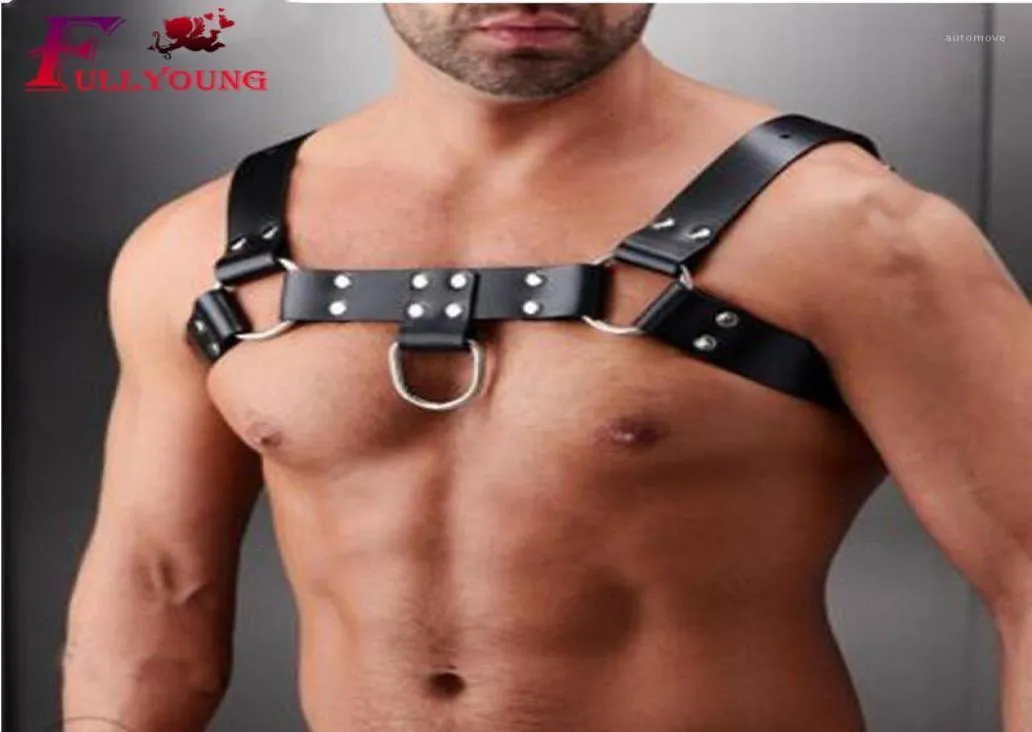 Fullyoung harnais hommes Bondage Lingerie Gay Bondage harnais hommes Gay gothique corps demi-ceinture Costume cuir poitrine épaule 16862040