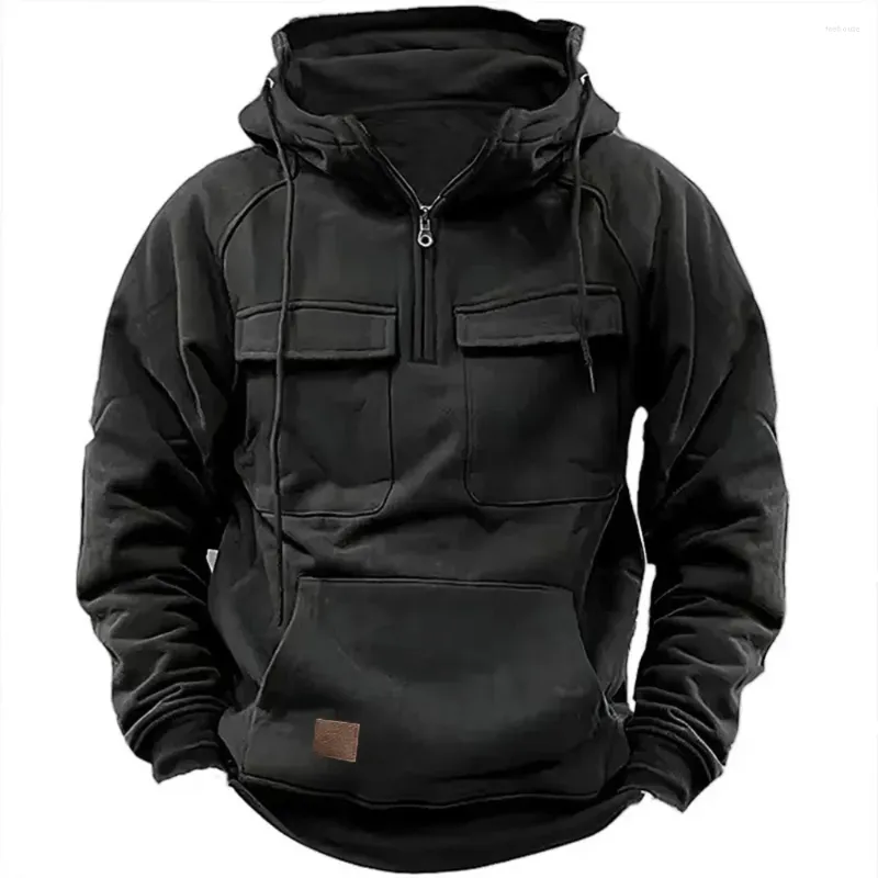 Men's Hoodies Men Tactical Sweatshirt Quarter Zip Cargo Pullover Workout Gym Sports Running Outdoor Winter Jackets