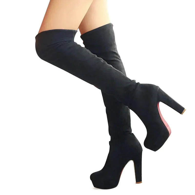 Bottes Sexy Stretch sur le genou bottes femmes talons hauts 12 cm plate-forme bottes femme automne hiver chaussures cuissardes grande taille 231206