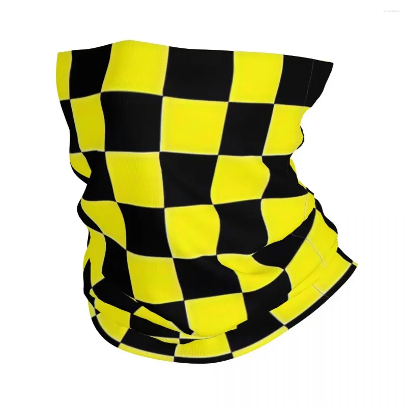 Black & Yellow Checkerboard Bandana Scarf - Neck Gaiter Mask, Warm