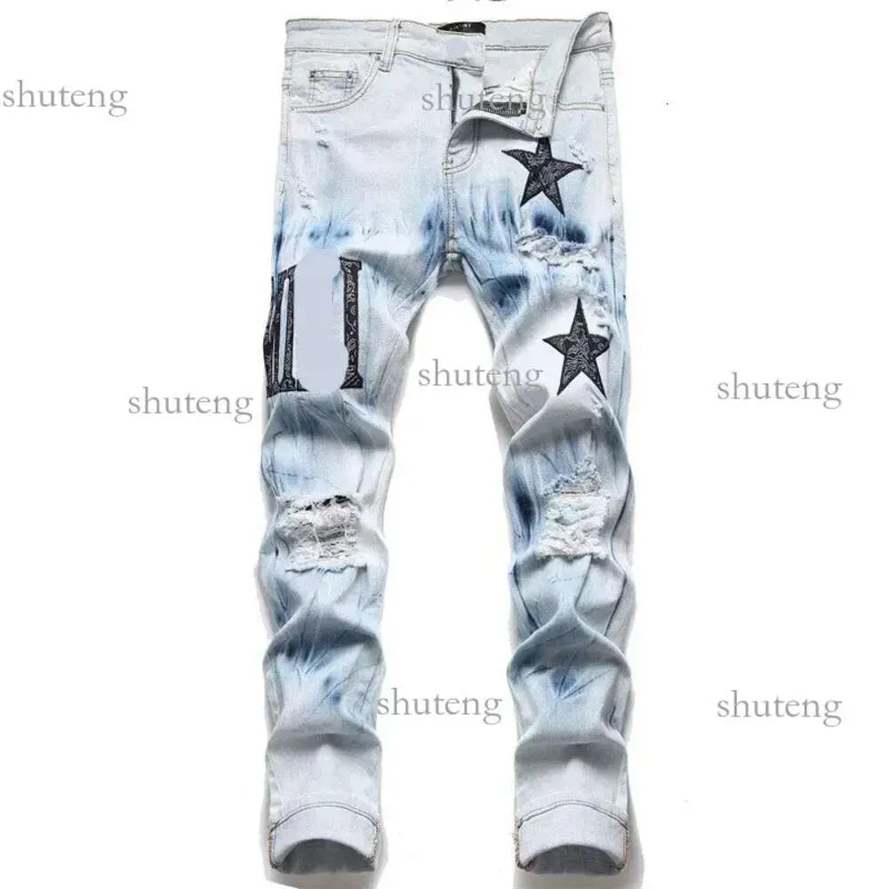 Designer Ripped Jeans for Men European Style, Embroidered Slim Fit Denim,  Trendsetting Hombre Pants, Stylish Trousers for Men