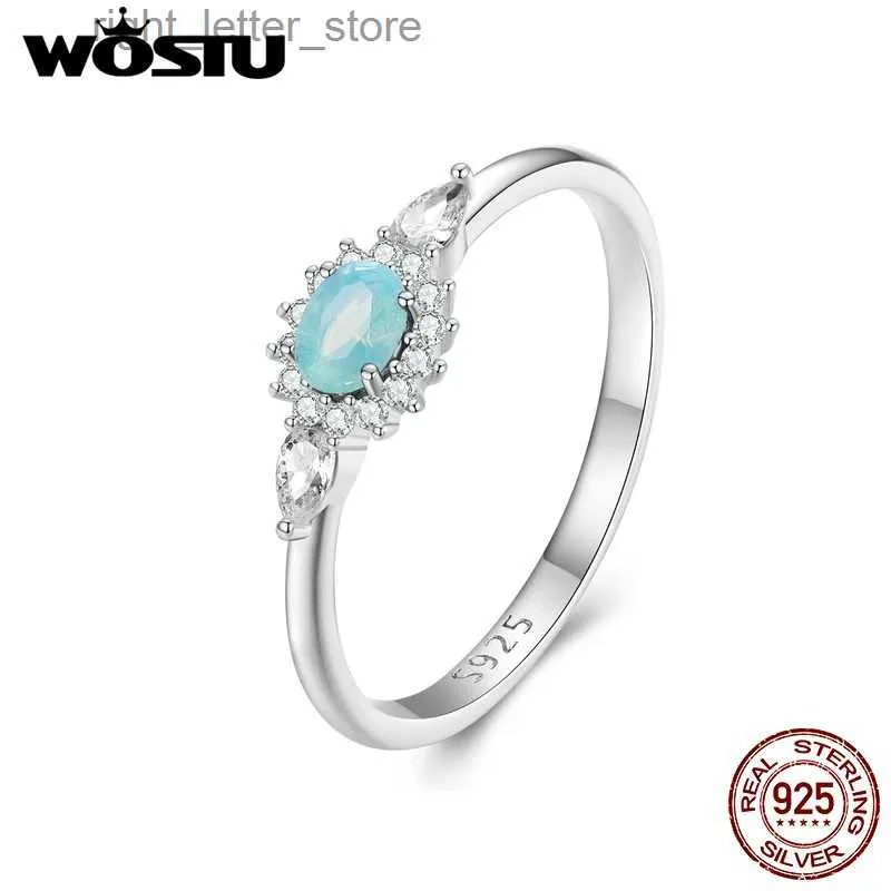 Solitaire Ring WOSTU 925 Sterling Silver Multi Stone Flower Wedding Rings For Women Shiny Blue Opal White Zircon Band Ring Party Jewelry Gift YQ231207