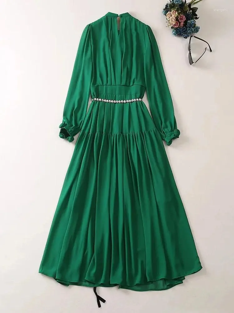 Robes décontractées Runway manches longues Maxi pour femmes fête 2023 tendance 3D Floral élégant luxe vacances robes vert rose bohème