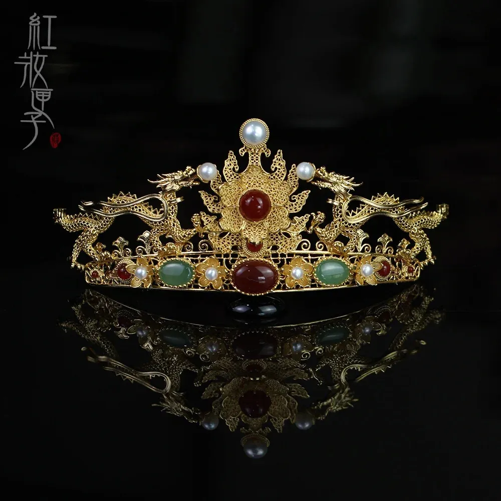 Couvre-chef accessoires pour cheveux couronne Antique rétro Double Dragon perle Ming Hanfu 231207