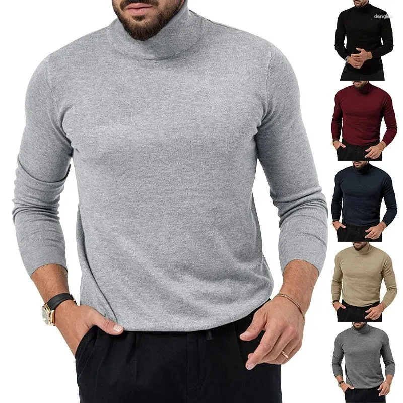 Camisolas Masculinas De Manga Longa T-shirt Homens Outono E Inverno 2024 Moda Simples Camisa Base De Gola Alta