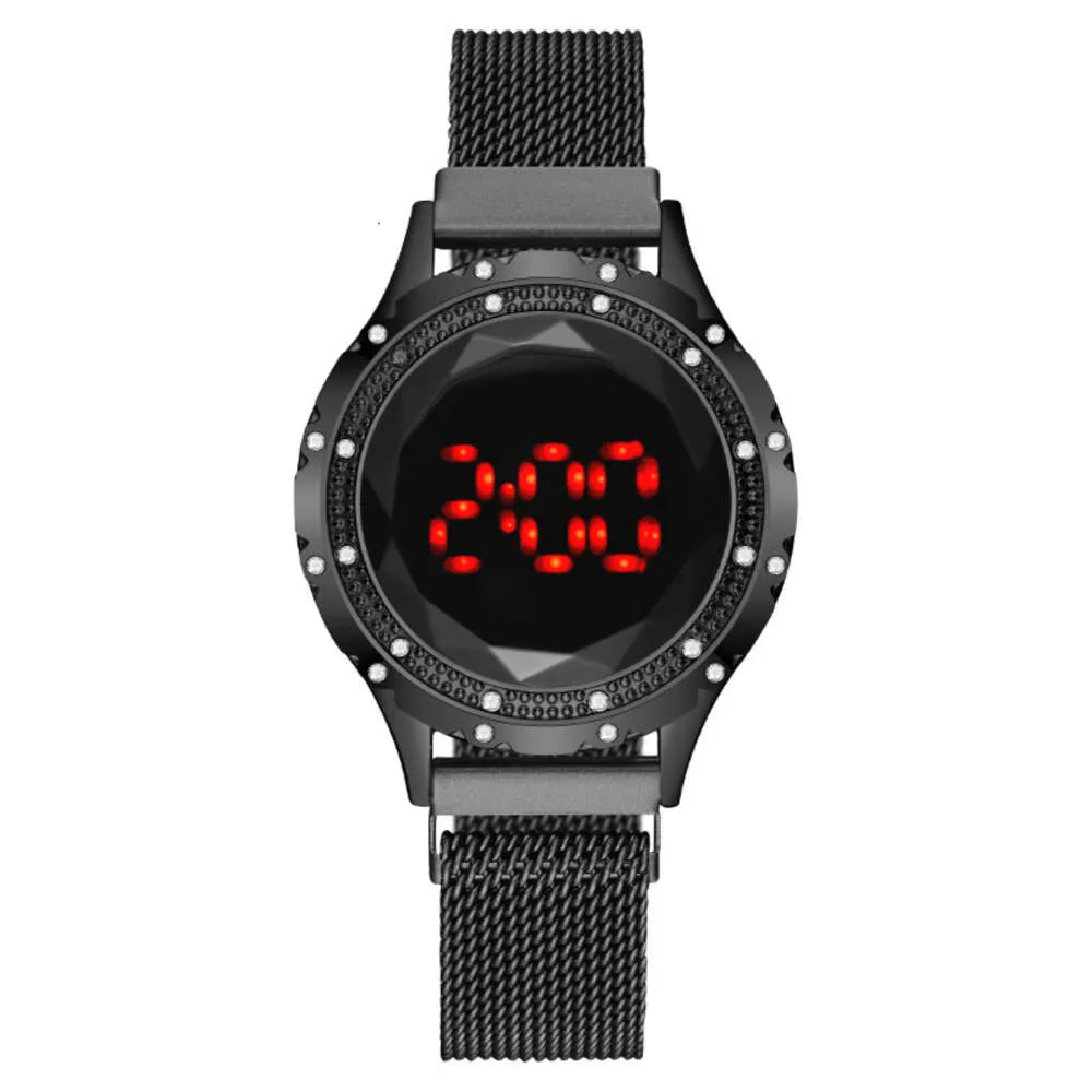 Modieus touchscreen LED-diamant ingelegd luie dameshorloge, magnetisch elektronisch horloge