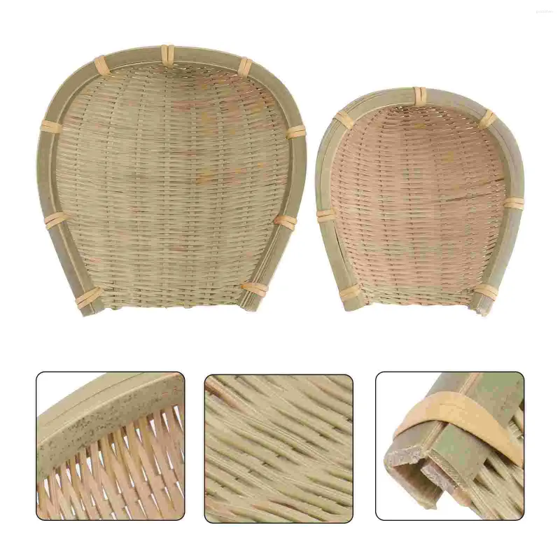 Dinnerware Sets 2 Pcs Handmade Bamboo Dust Home Supply Sourdough Bread Loaf Basket Woven Storage Container Round Tray Versatile Dustpan