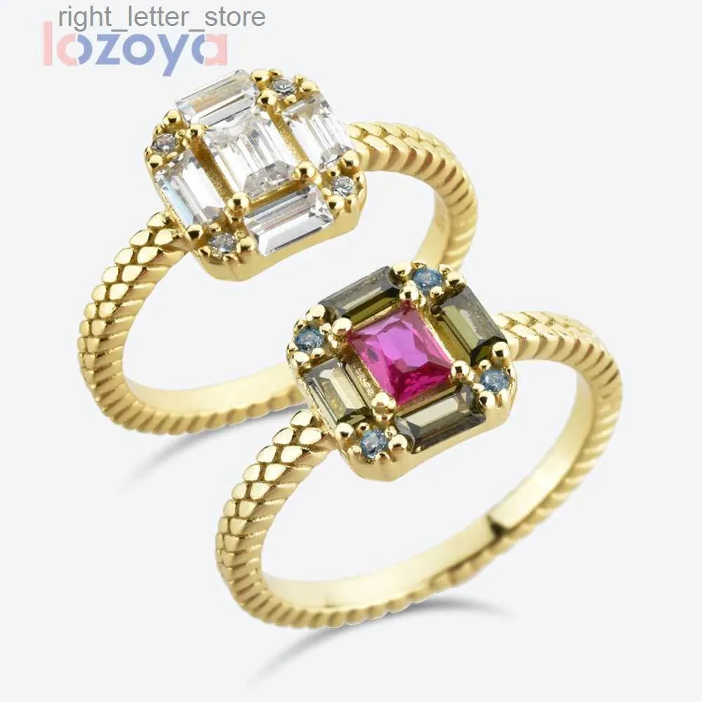 Solitaire Ring LOZOYA 925 Sterling Zilveren Ringen Voor Vrouwen Prachtige Zirkoon CZ Regenboog Kristal Fijne Bruiloft Ronde Luxe Sieraden YQ231207