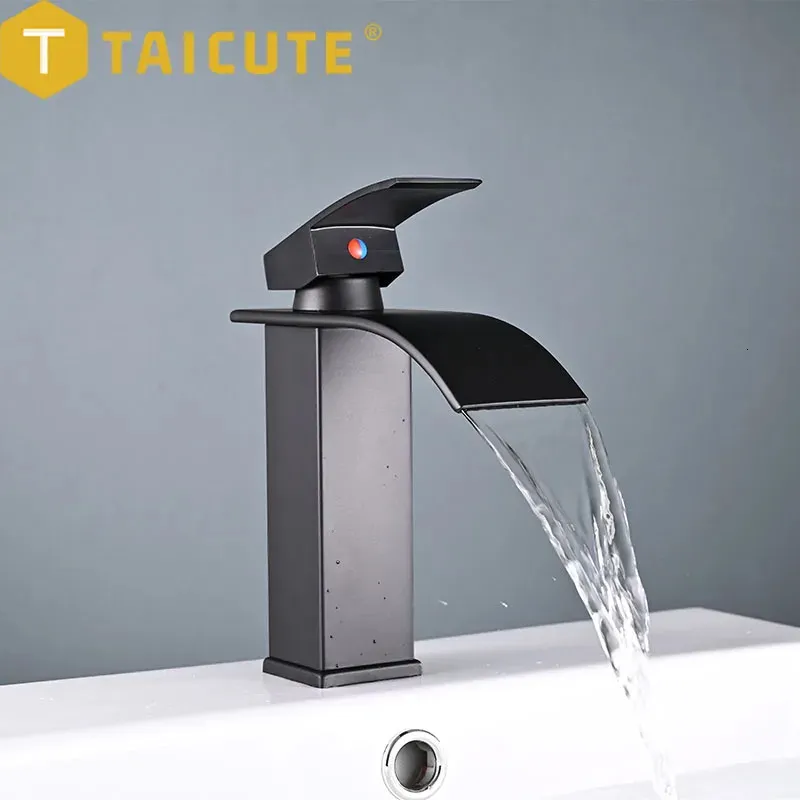 Other Faucets Showers Accs TAICUTE Waterfall Basin Sink Mixer Tap Water Stainless Steel Bathroom Accessories Black Chrome 231206
