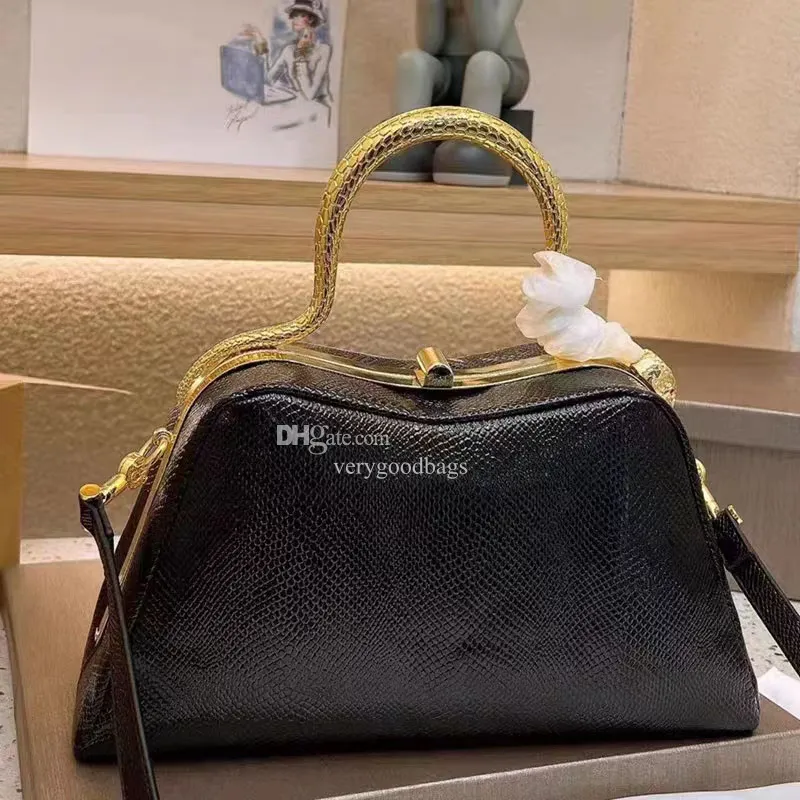 Desiger Bags 여자 핸드백 뱀 토트 가방 패션 뱀 검은 뱀 피부 bvlgary 패턴 가죽 지갑