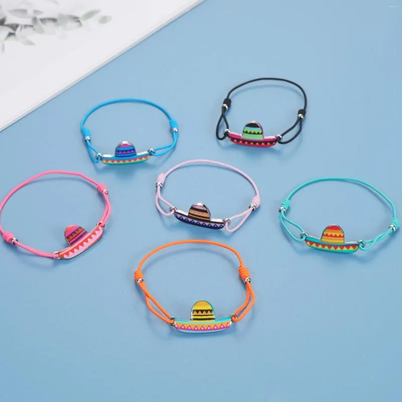 Charm Bracelets 12Pcs Colorful Alloy Enamel Hat Elastic Rope Braided Bracelet Set